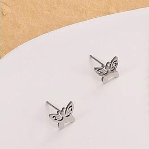 “Curlicue Butterfly” Coil Spiral Swirl Loop Twist Scroll Ringlet Mini Steel Stud - Picture 7 of 16